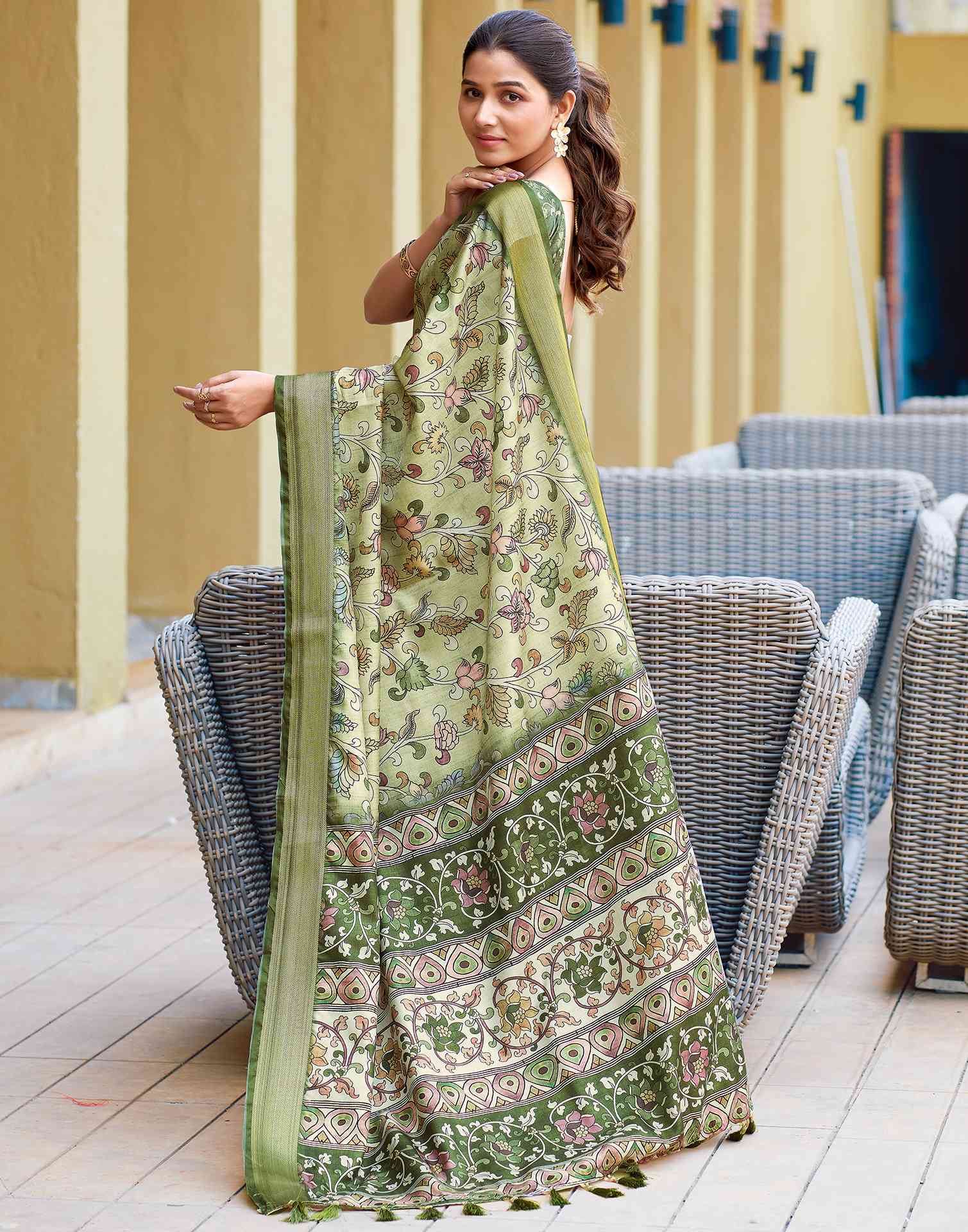 Green Dola Silk Printed Saree