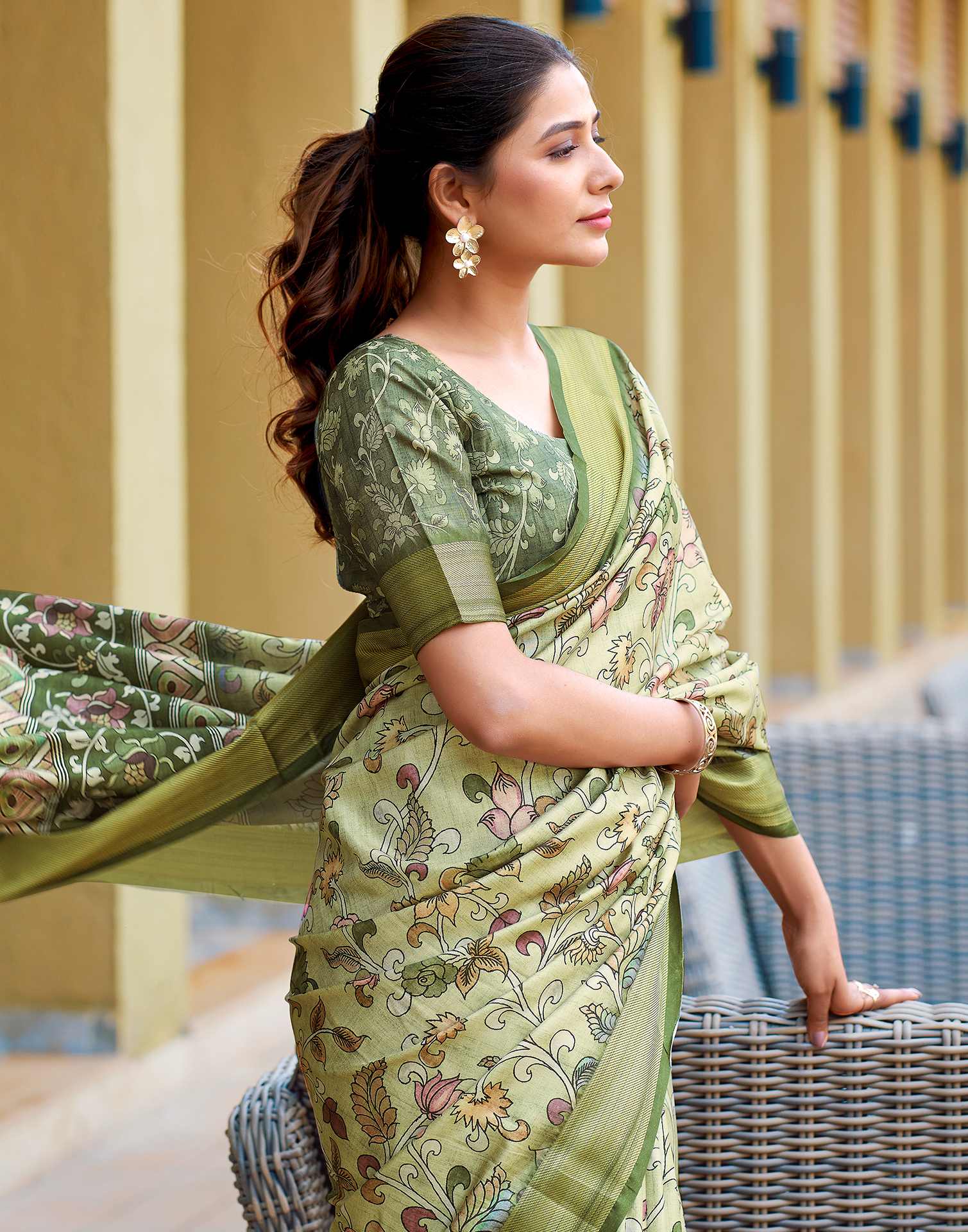 Green Dola Silk Printed Saree