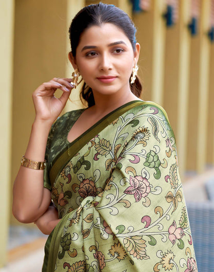 Green Dola Silk Printed Saree