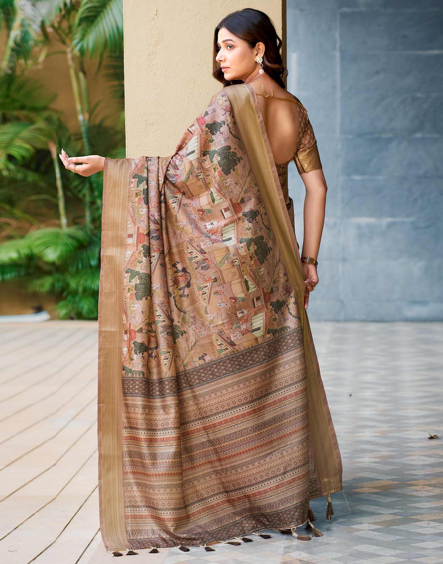 Dark Beige Dola Silk Printed Saree