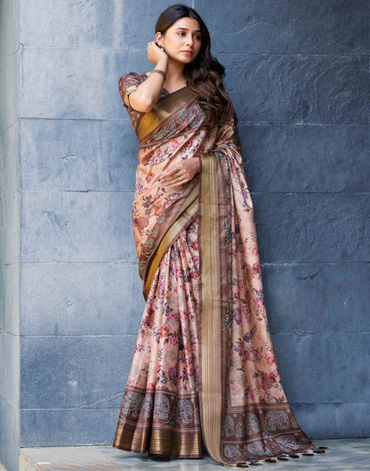 Cream Silk Printed Saree