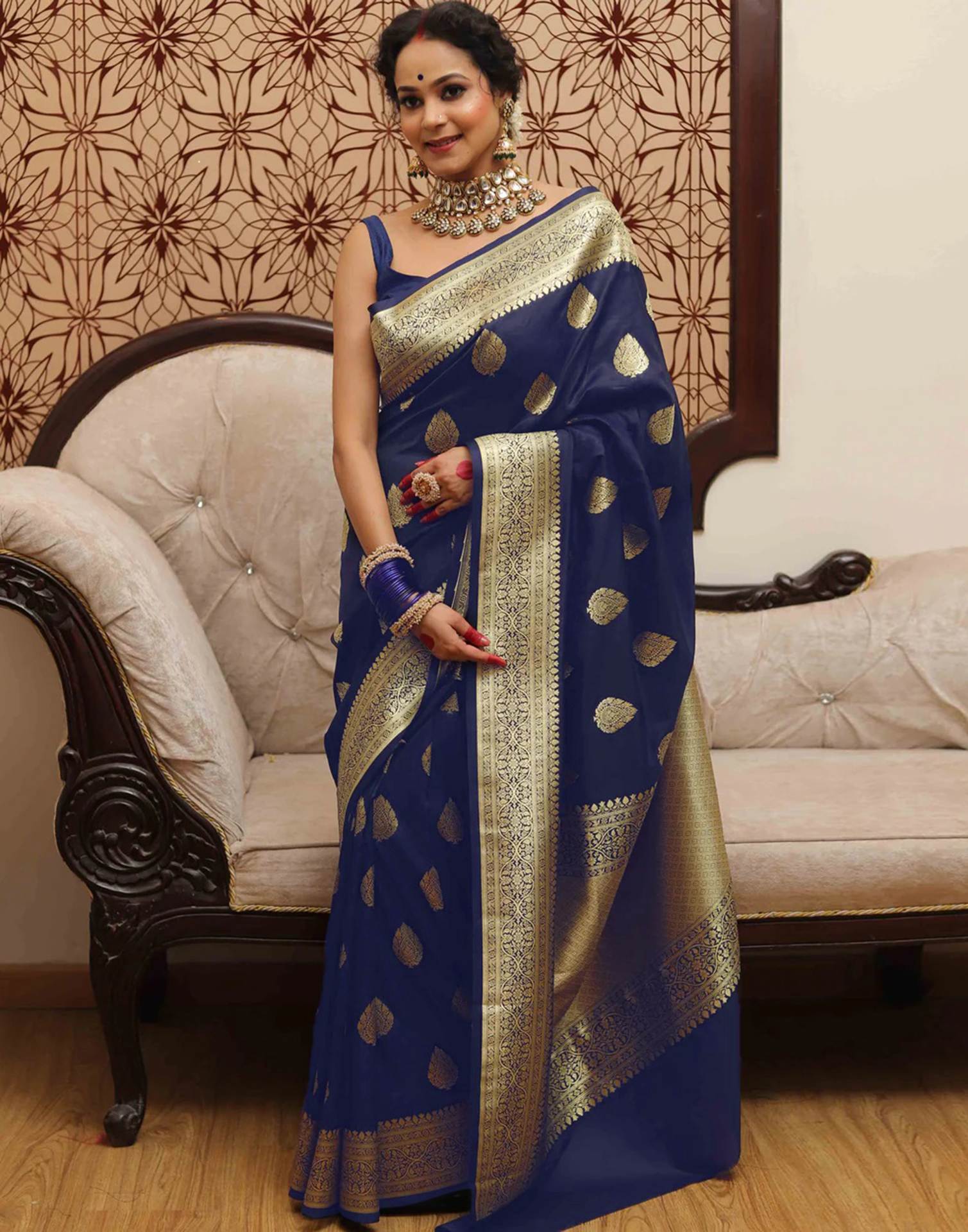 Navy Blue Silk Weaving Banarasi Saree