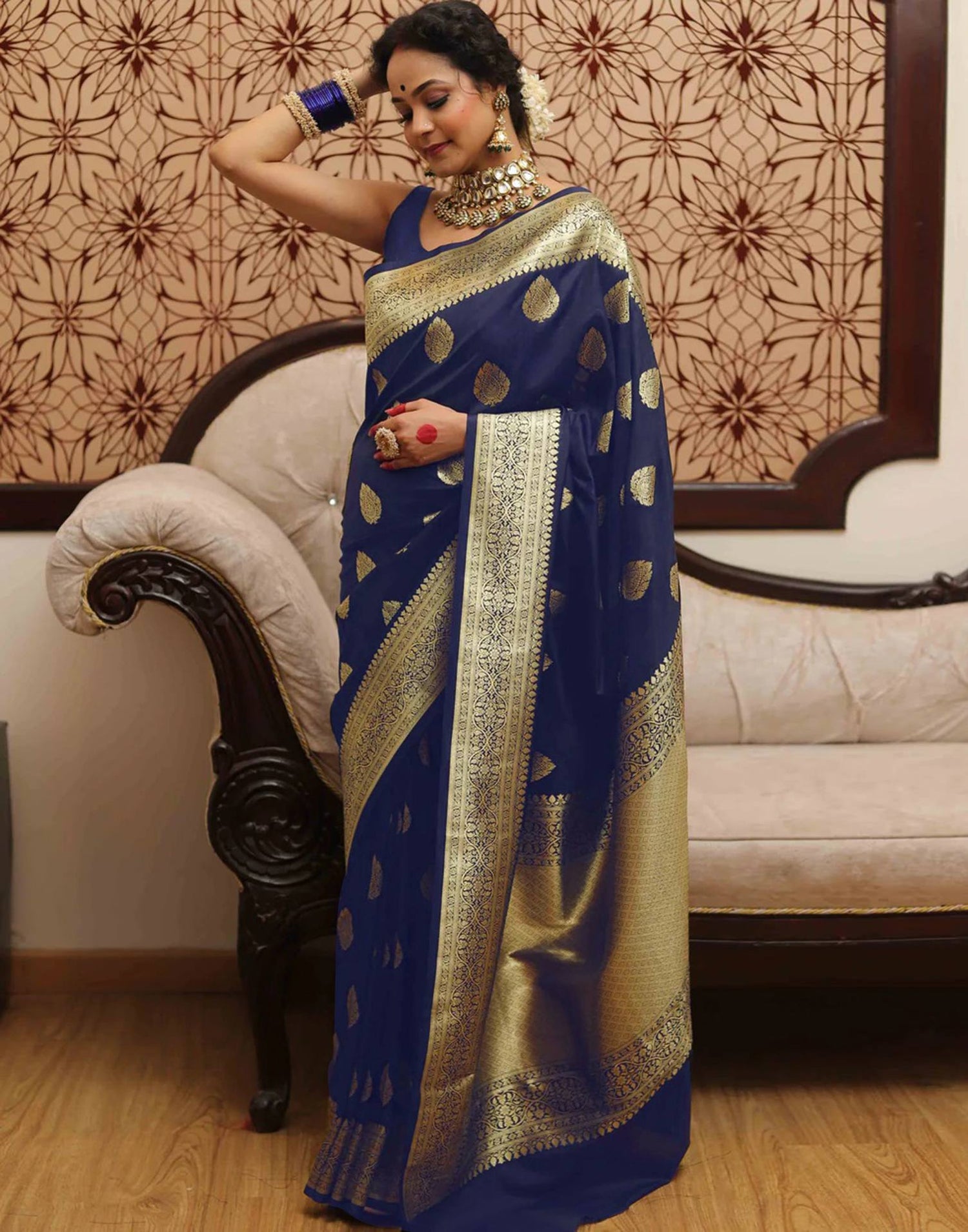 Navy Blue Silk Weaving Banarasi Saree