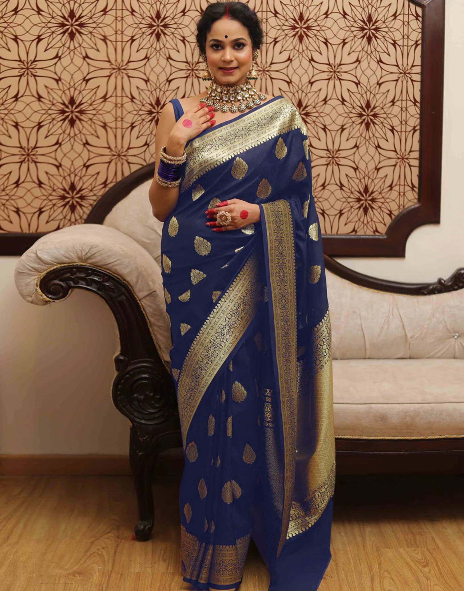 Navy Blue Silk Weaving Banarasi Saree