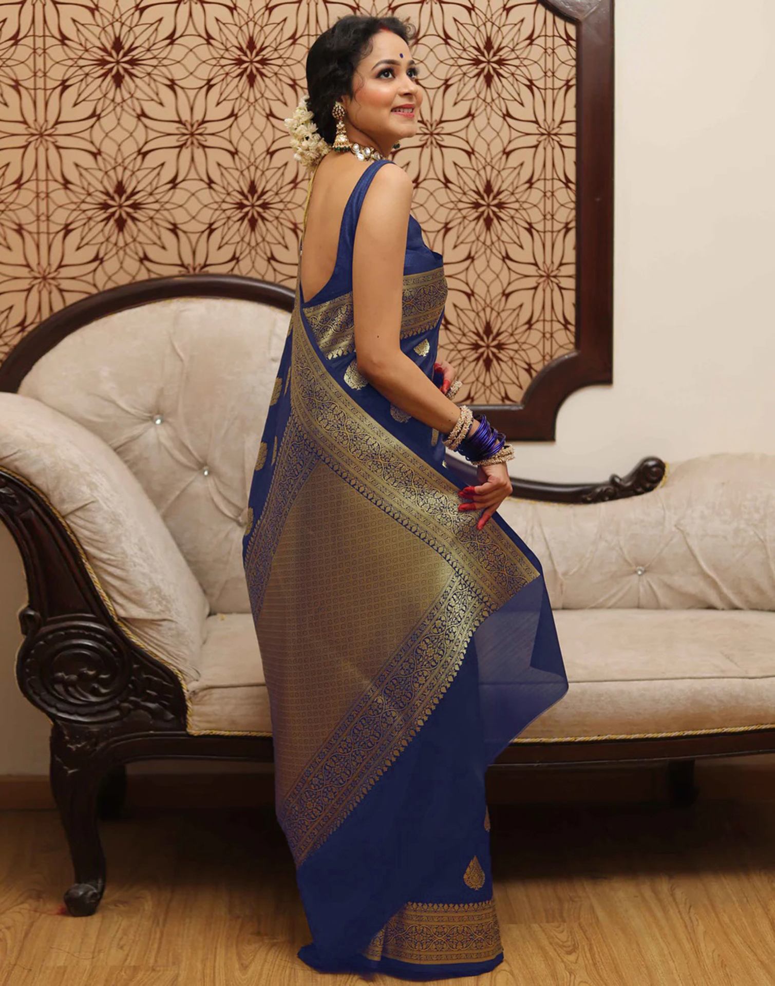 Navy Blue Silk Weaving Banarasi Saree