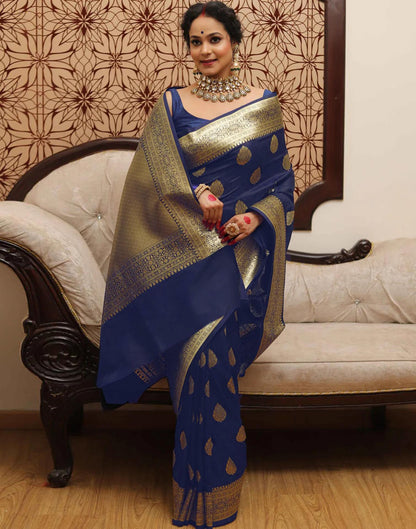 Navy Blue Silk Weaving Banarasi Saree