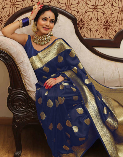 Navy Blue Silk Weaving Banarasi Saree