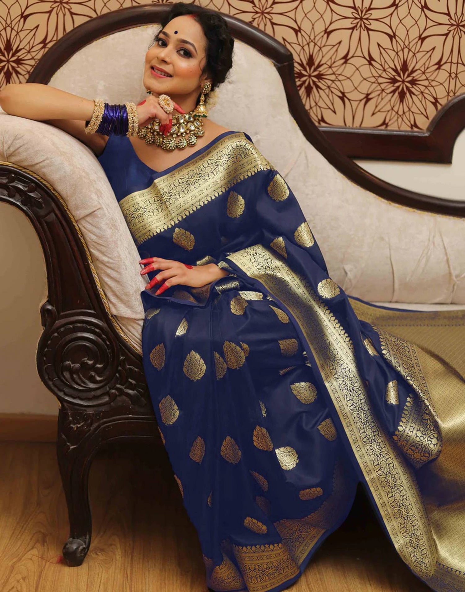 Navy Blue Silk Weaving Banarasi Saree