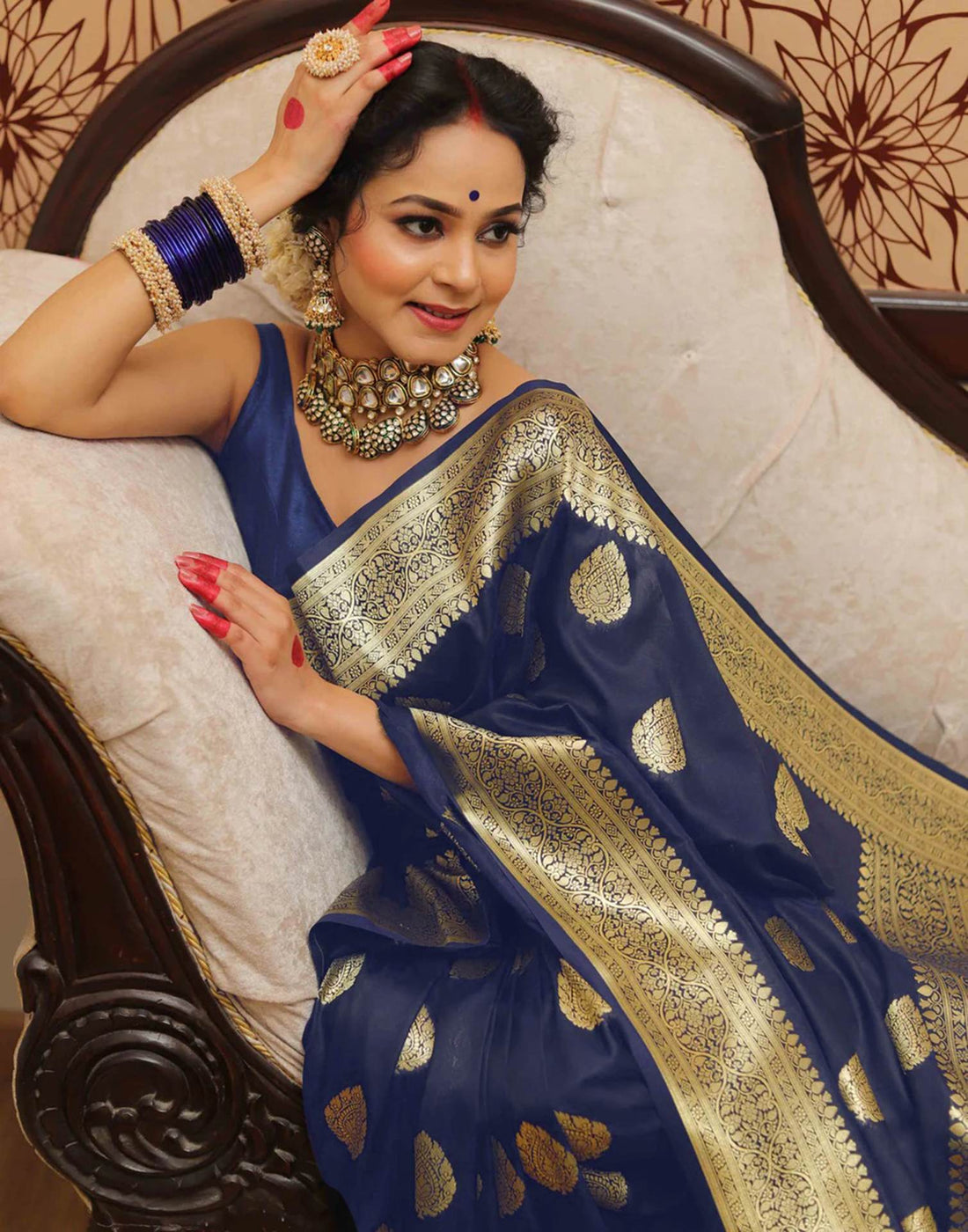 Navy Blue Silk Weaving Banarasi Saree