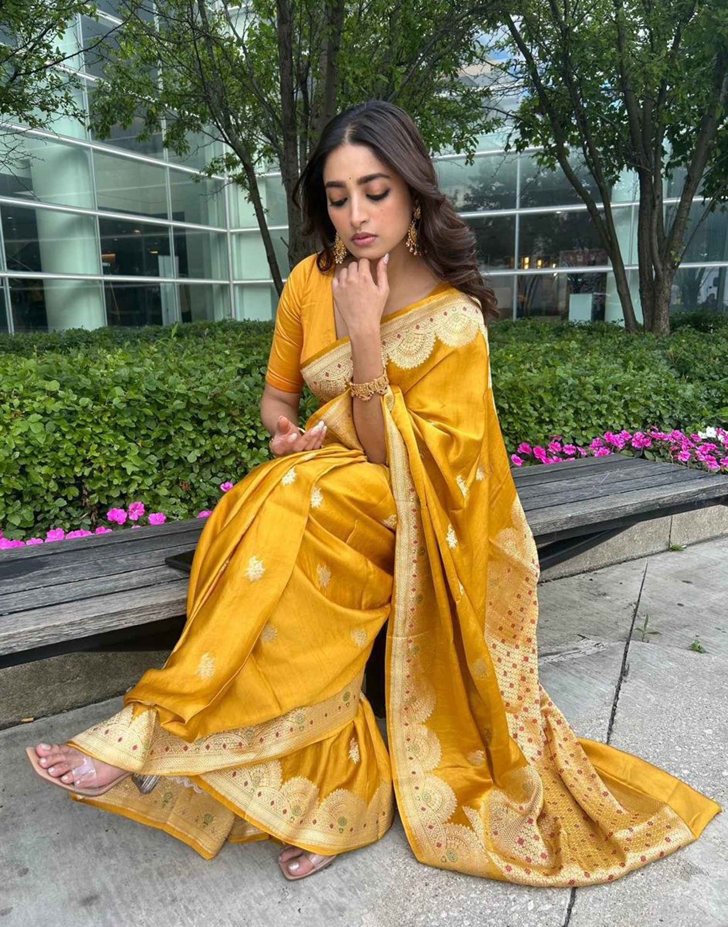 Yellow Silk Weaving Banarasi Saree