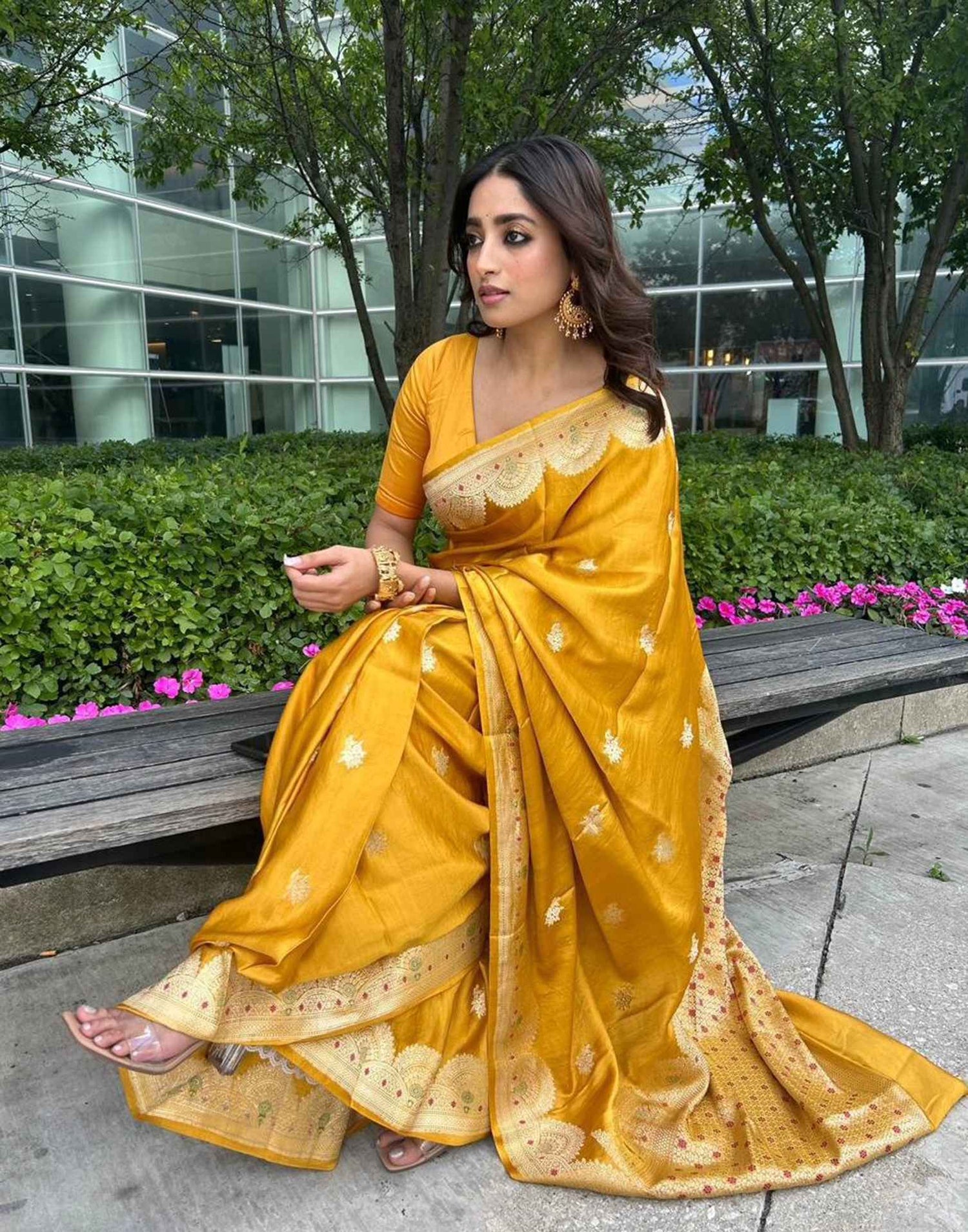 Yellow Silk Weaving Banarasi Saree