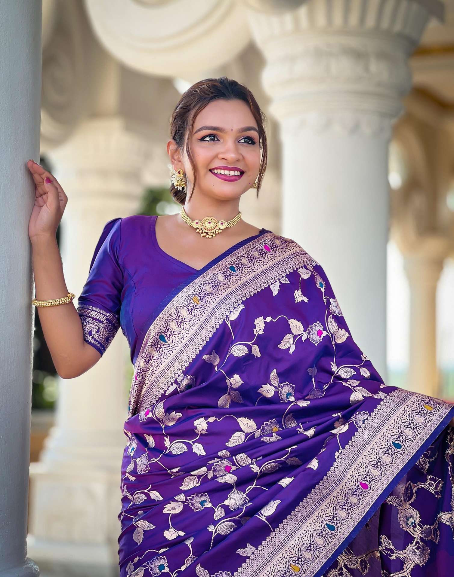 Purple Silk Weaving Banarasi Saree