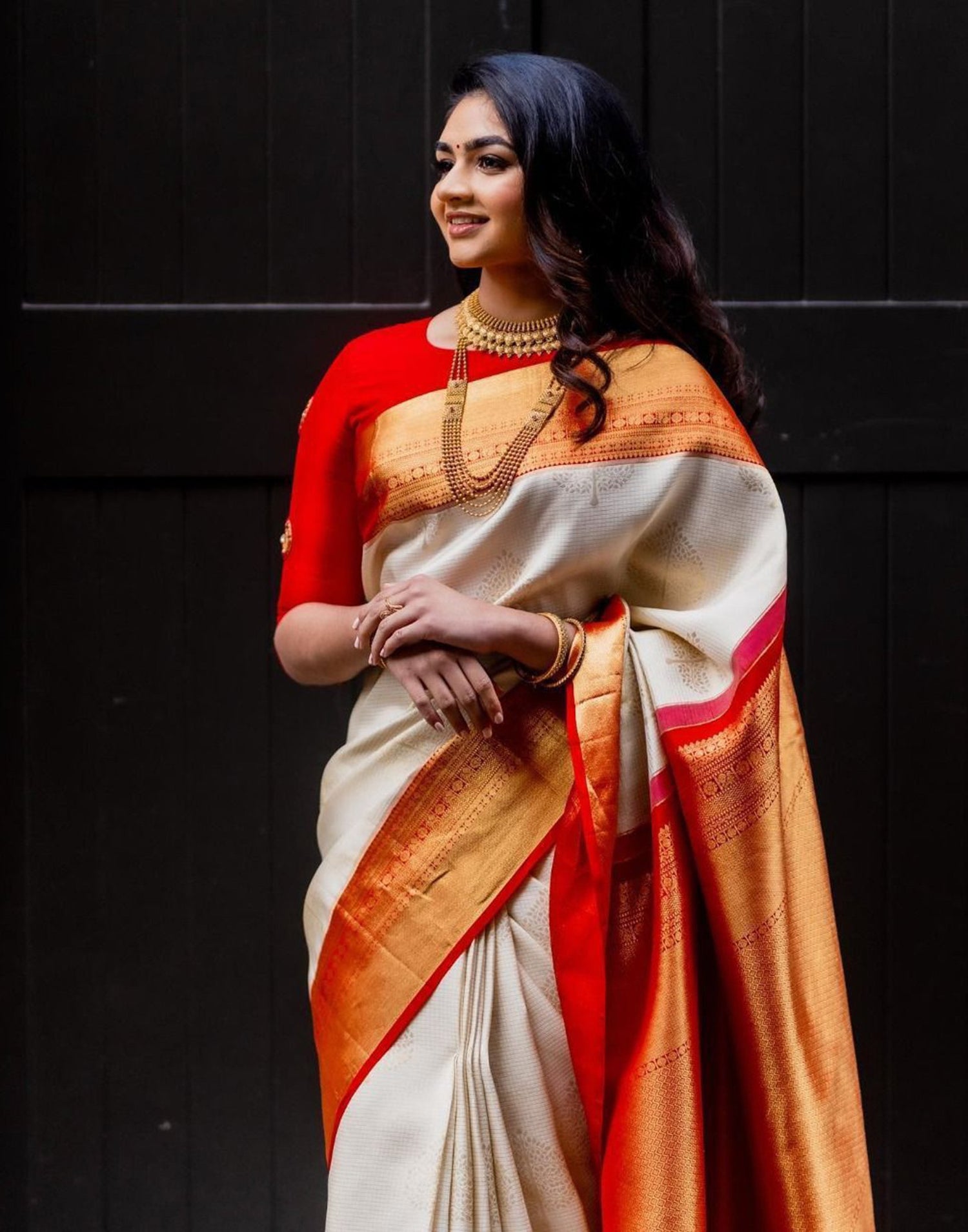 Cream Silk Weaving Banarasi Saree