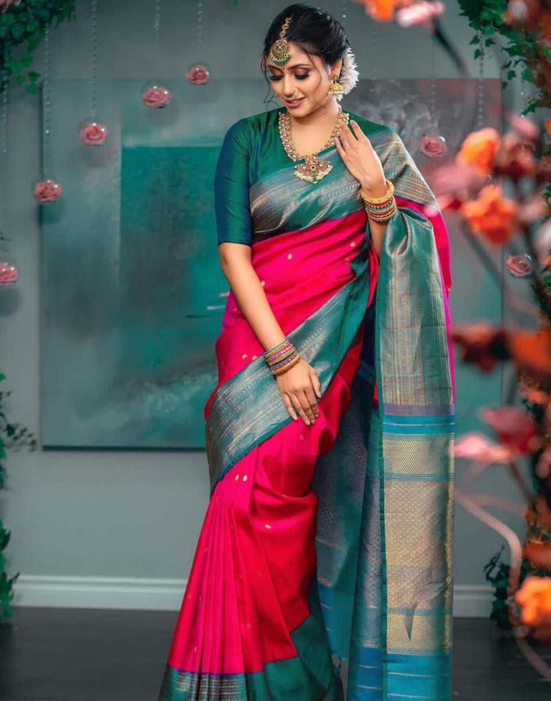 Dark Pink Silk Weaving Banarasi Saree