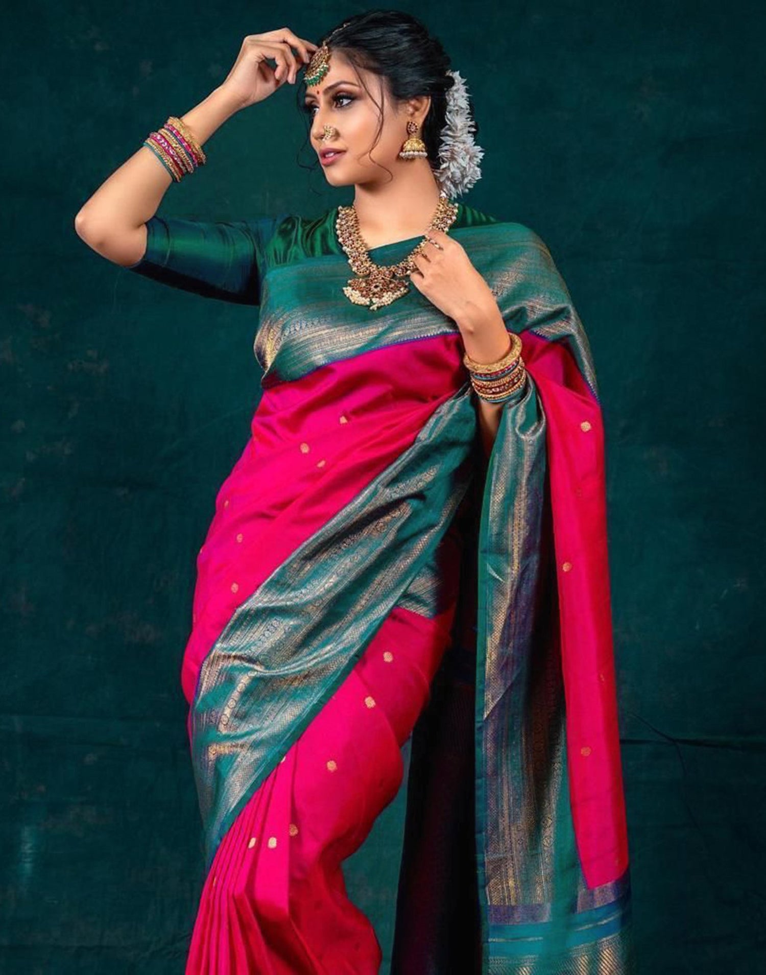 Dark Pink Silk Weaving Banarasi Saree