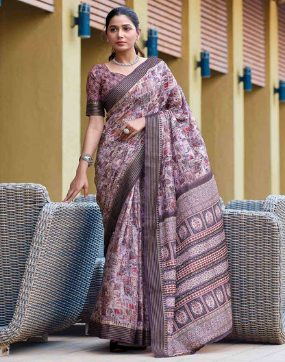 White Silk Printed Saree