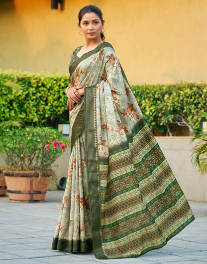 Dusty Green Silk Printed Saree