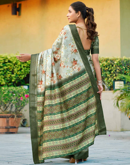 Dusty Green Silk Printed Saree