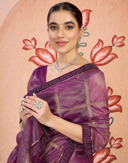 Purple Net Embroidery Embellished Saree