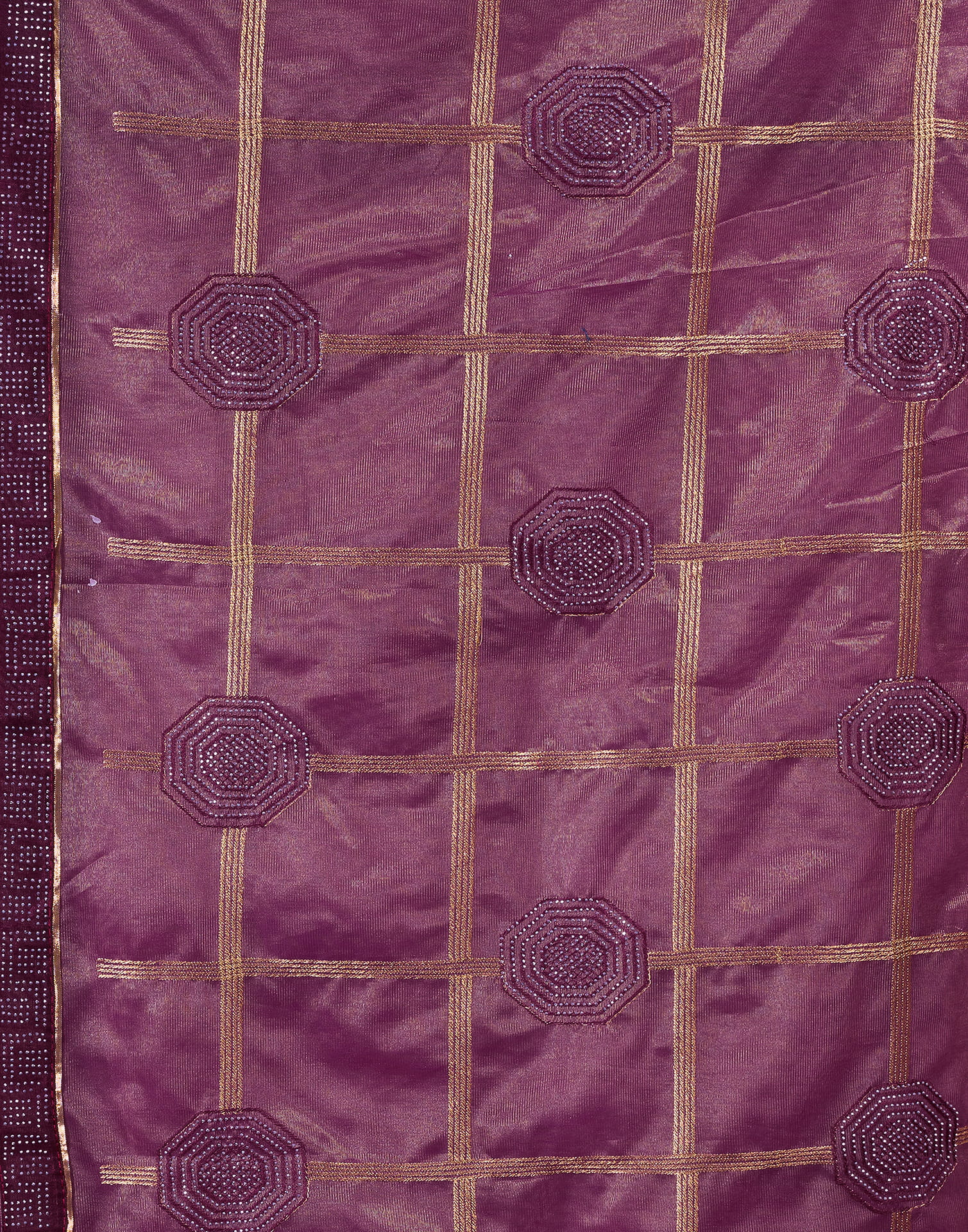 Purple Net Embroidery Embellished Saree