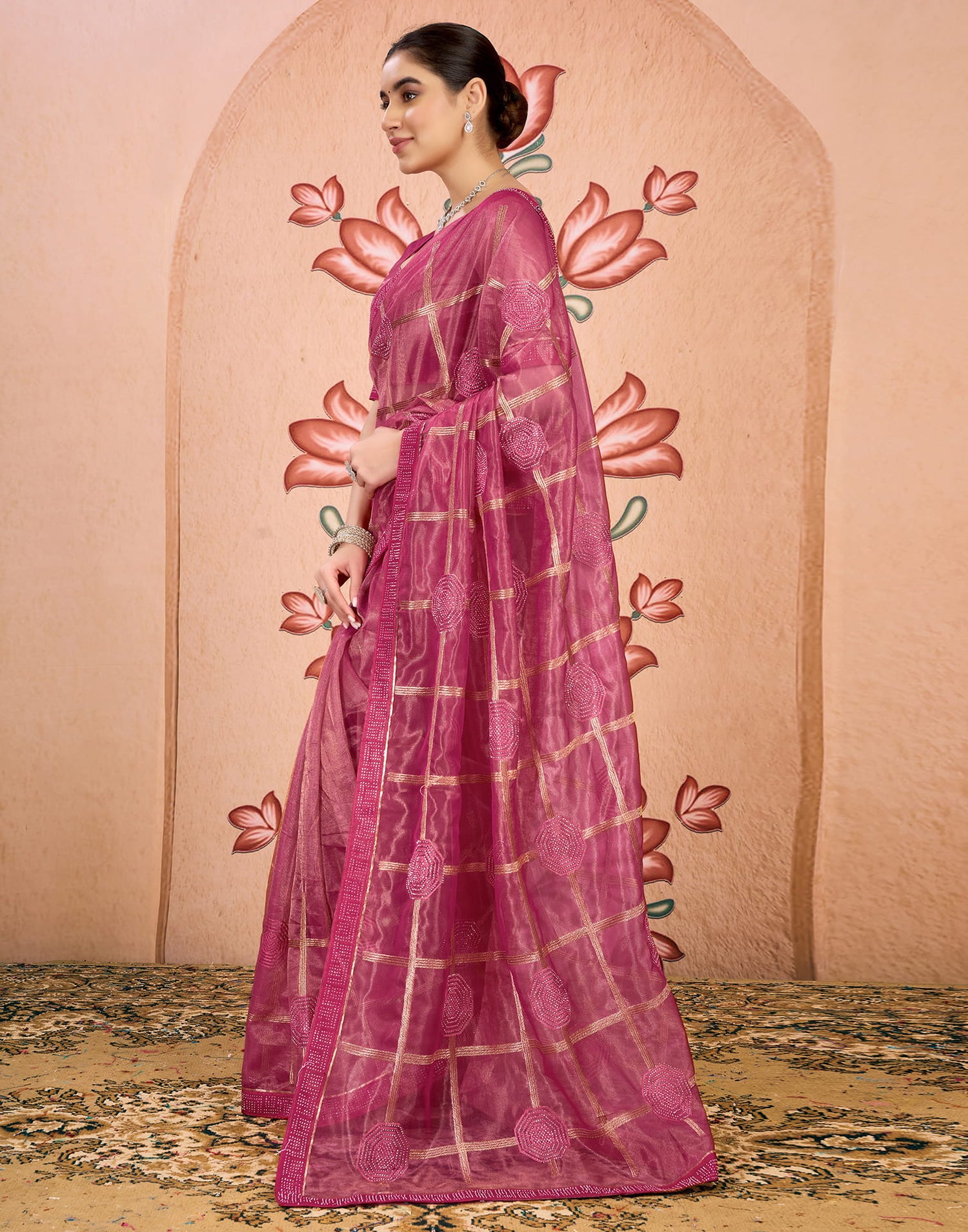 Pink Shimmer Embroidery Embellished Saree