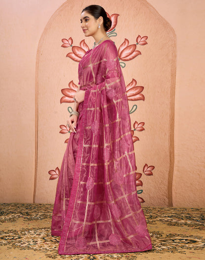 Pink Net Embroidery Embellished Saree