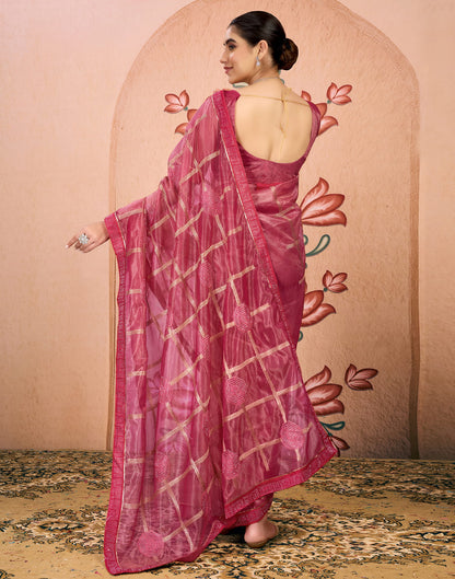 Pink Net Embroidery Embellished Saree