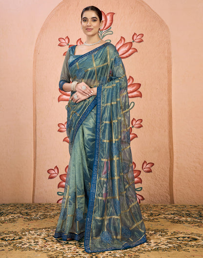 Blue Shimmer Embroidery Embellished Saree