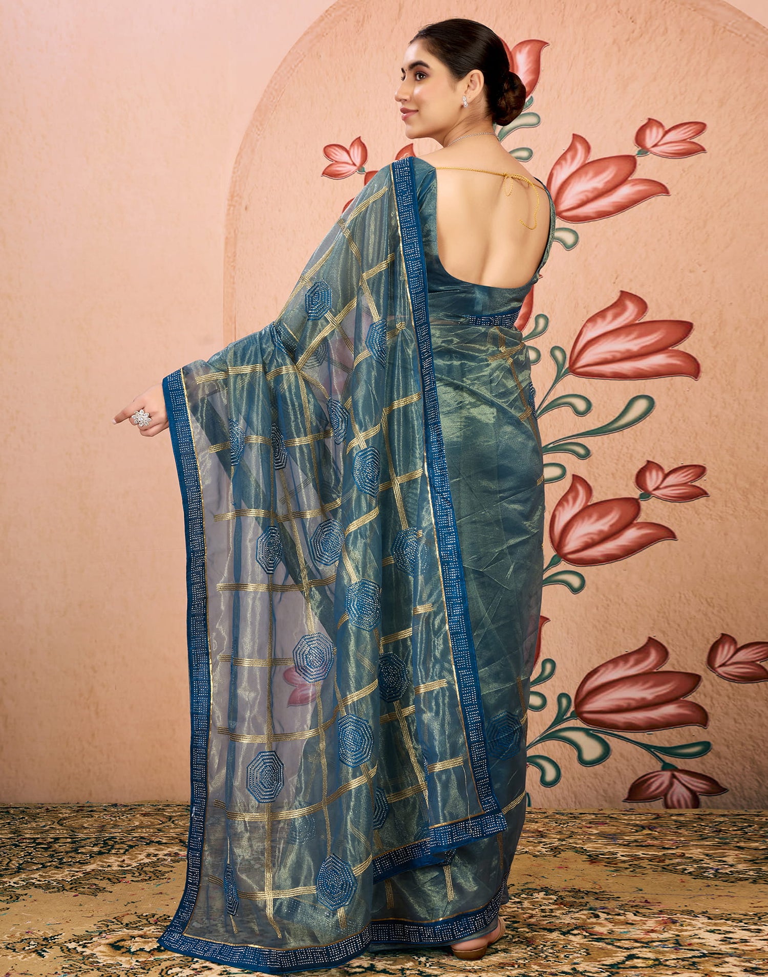 Blue Shimmer Embroidery Embellished Saree