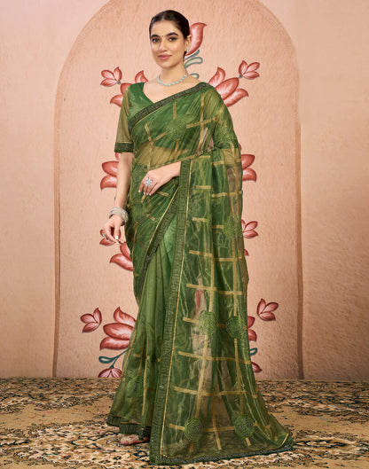 Green Shimmer Embroidery Embellished Saree