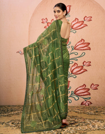 Green Net Embroidery Embellished Saree