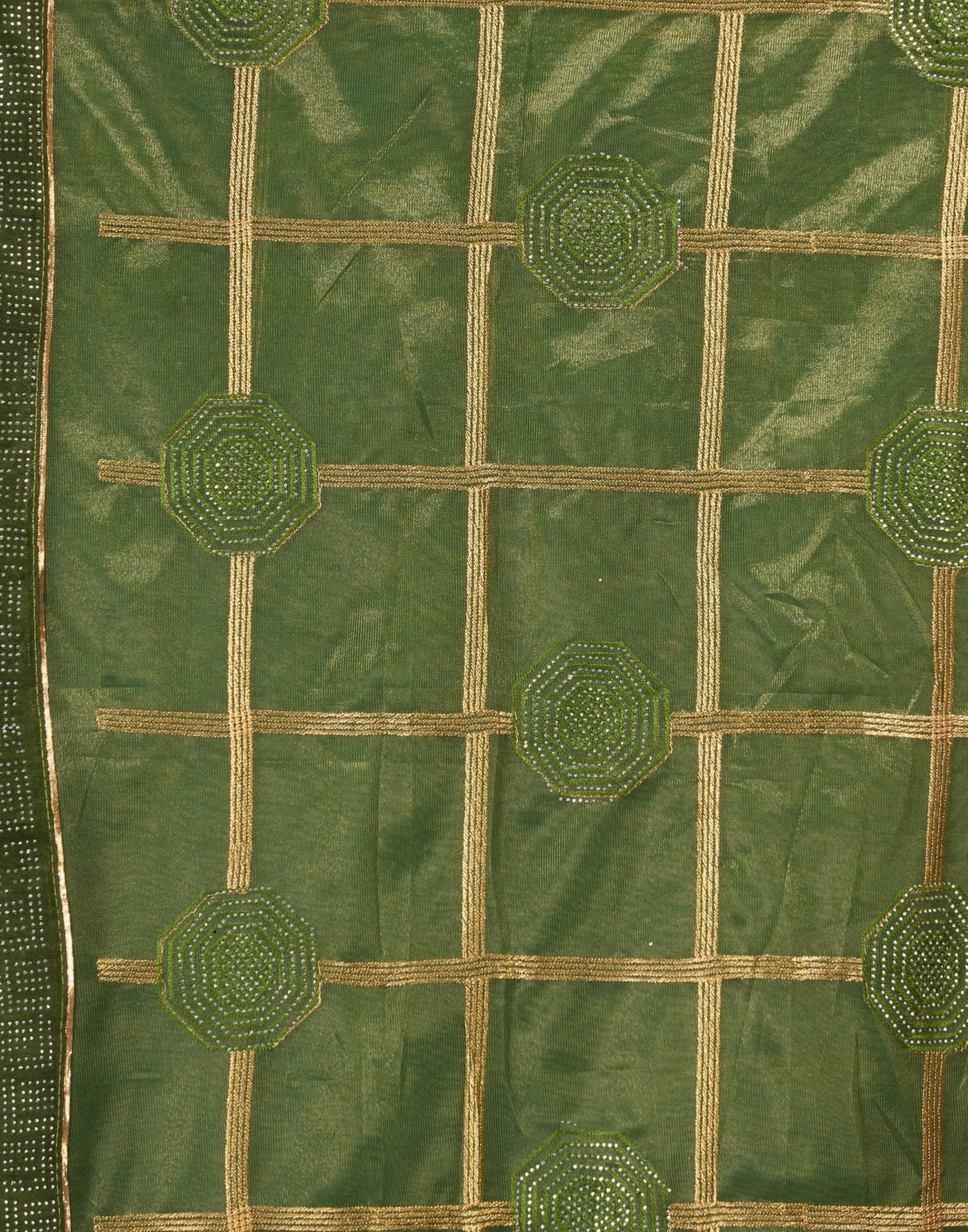 Green Net Embroidery Embellished Saree