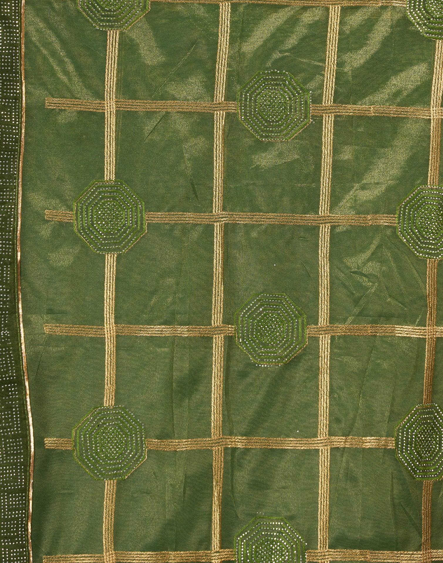 Green Shimmer Embroidery Embellished Saree