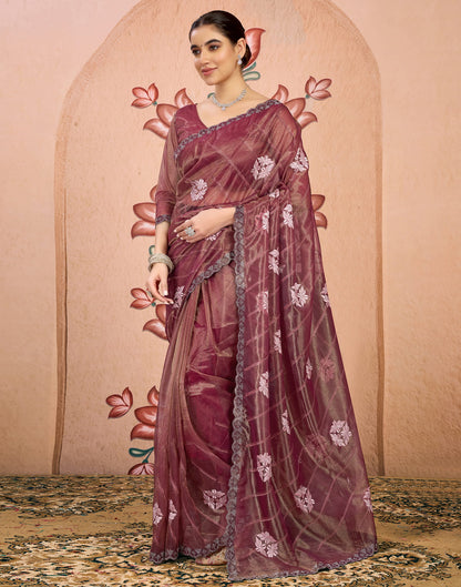 Brown Shimmer Embroidery Embellished Saree