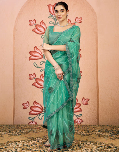 Turquoise Shimmer Embroidery Embellished Saree