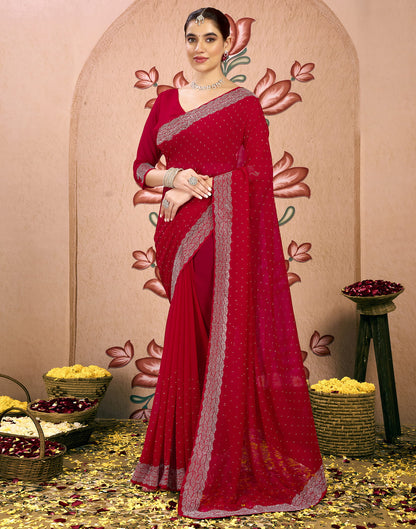 Red Georgette Swarovski Embellished Saree