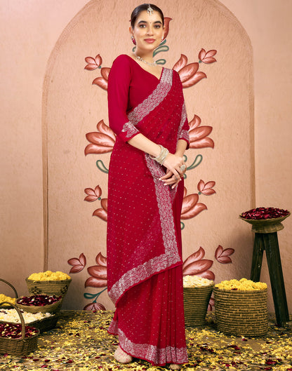 Red Georgette Swarovski Embellished Saree