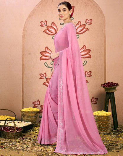 Light Pink Georgette Swarovski Embellished Saree