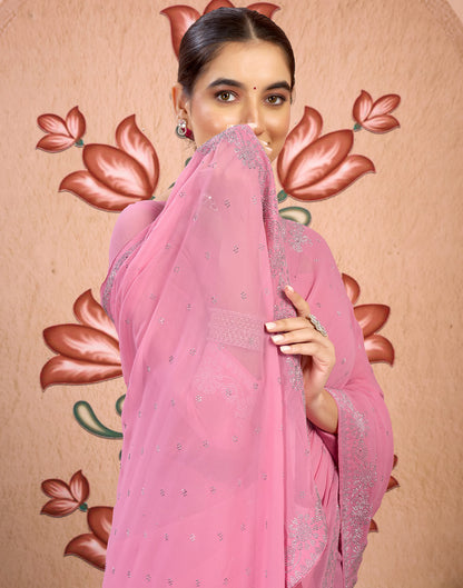 Light Pink Georgette Swarovski Embellished Saree