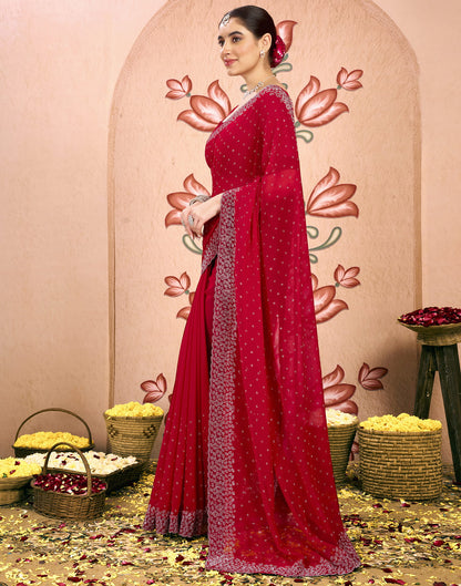 Red Georgette Swarovski Embellished Saree