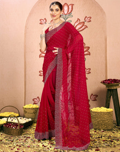 Red Georgette Swarovski Embellished Saree