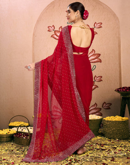 Red Georgette Swarovski Embellished Saree