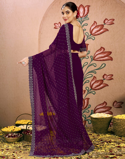 Dark Purple Georgette Swarovski Embellished Saree