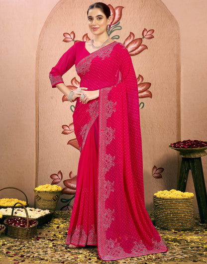 Dark Pink Georgette Swarovski Embellished Saree