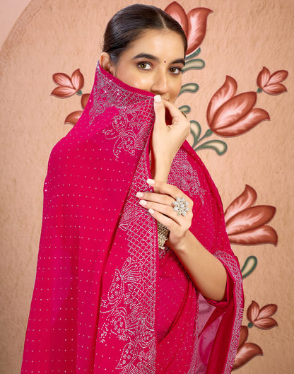 Dark Pink Georgette Swarovski Embellished Saree