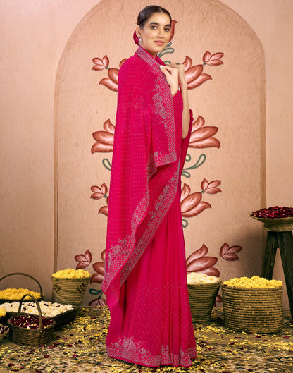 Dark Pink Georgette Swarovski Embellished Saree