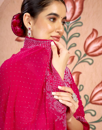 Dark Pink Georgette Swarovski Embellished Saree