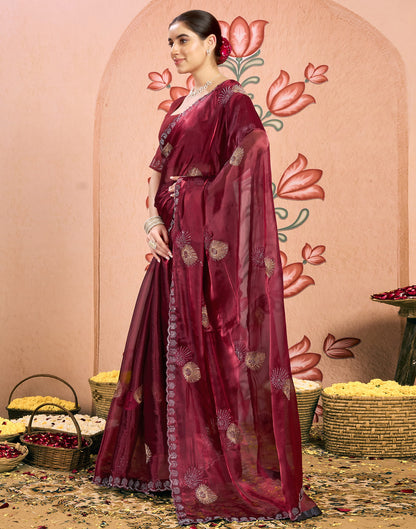 Maroon Shimmer Embroidery Embellished Saree