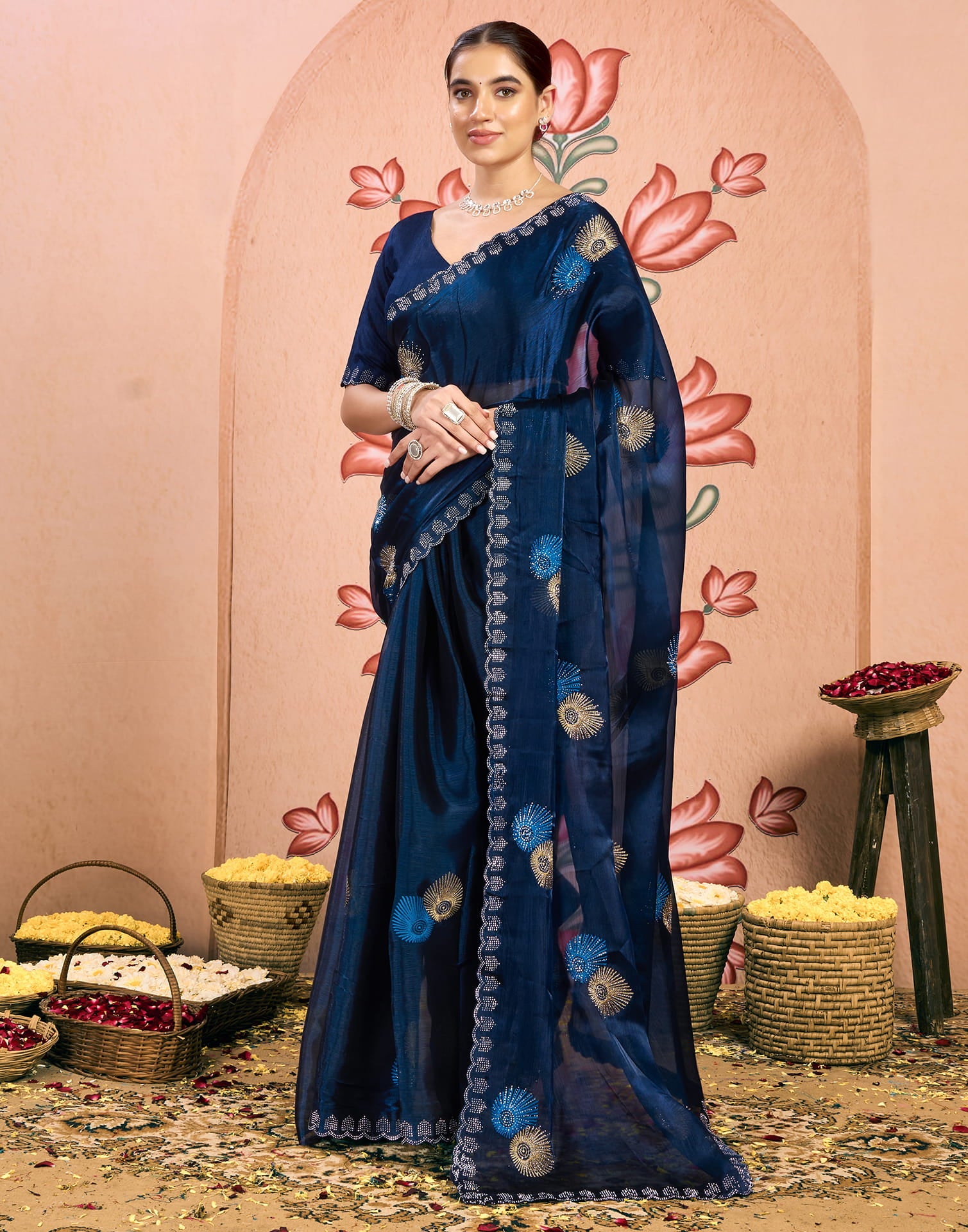 Blue Shimmer Embroidery Embellished Saree