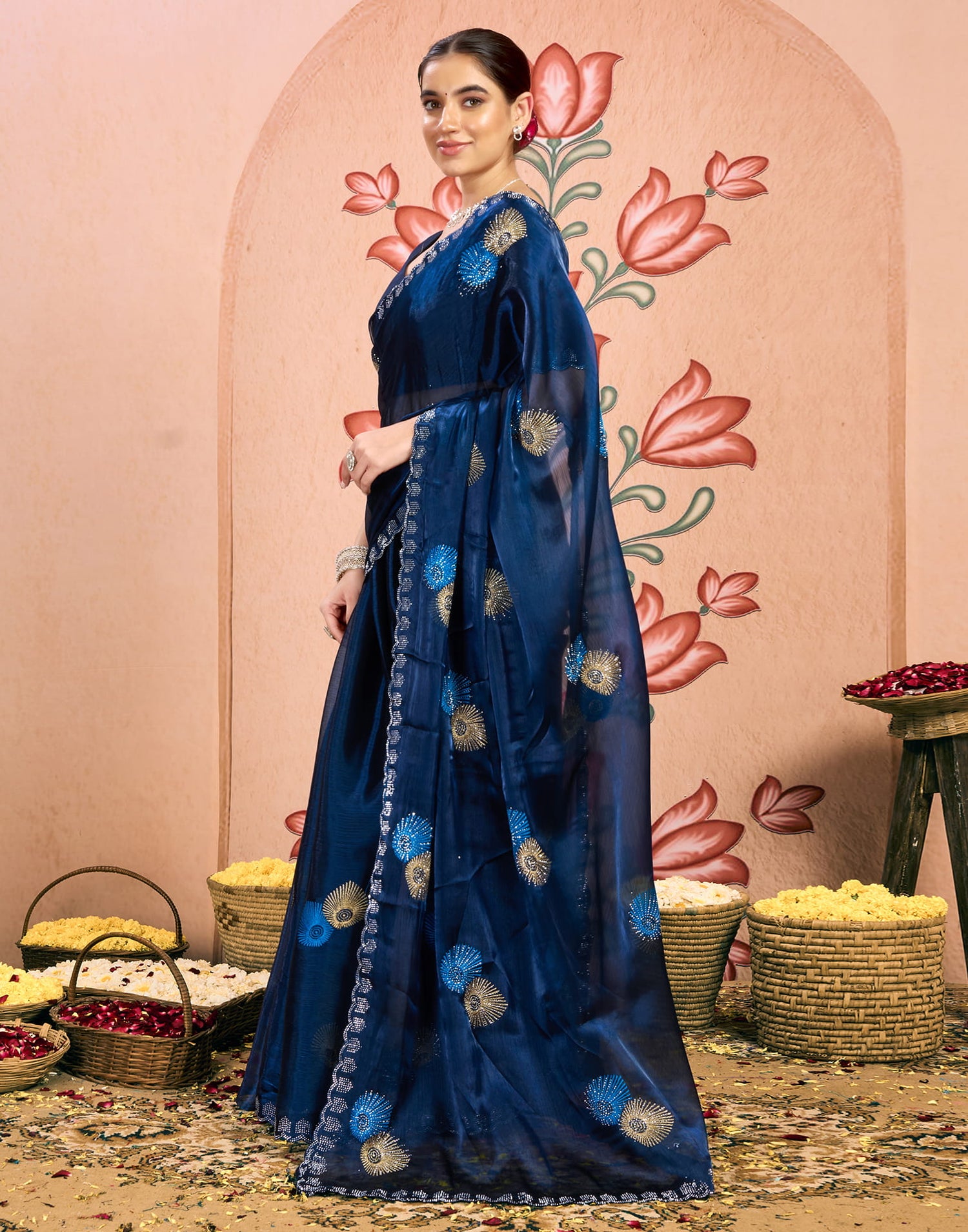 Blue Shimmer Embroidery Embellished Saree